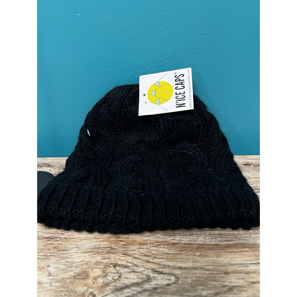 N'ICE CAPS Winter Hat Beanie Black Cable Knit Lined Unisex Warm Winter Vacation
